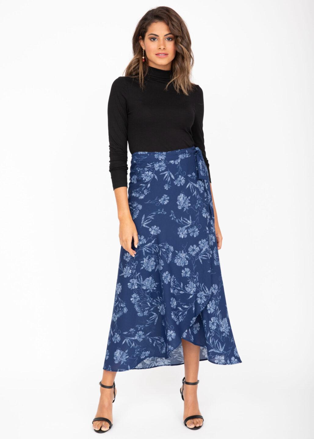 Maxi Wrap Skirt Blue Floral Print