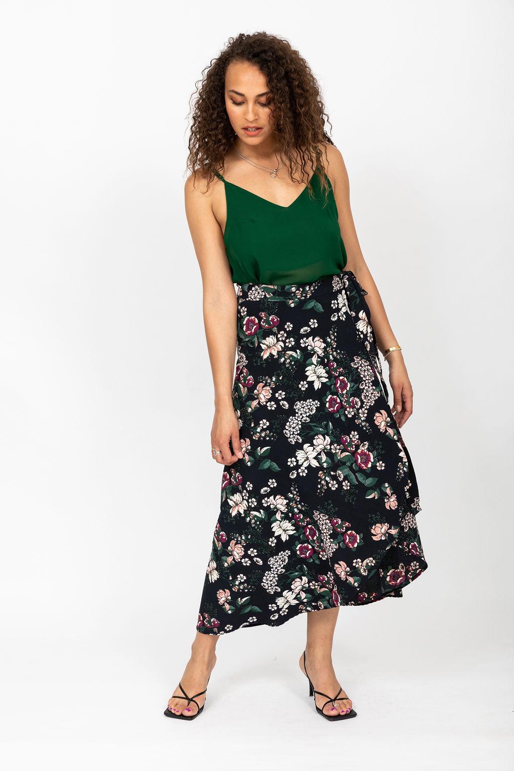 Maxi Wrap Skirt in Midnight Floral Black