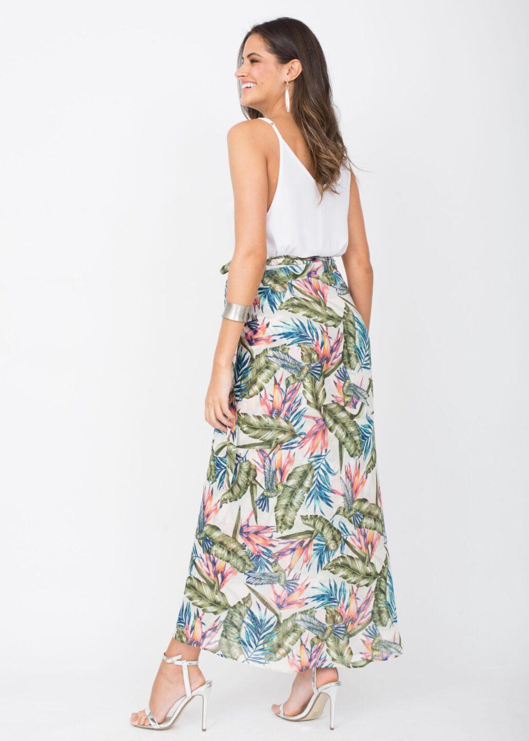 Maxi Wrap Skirt Roses Floral Print White