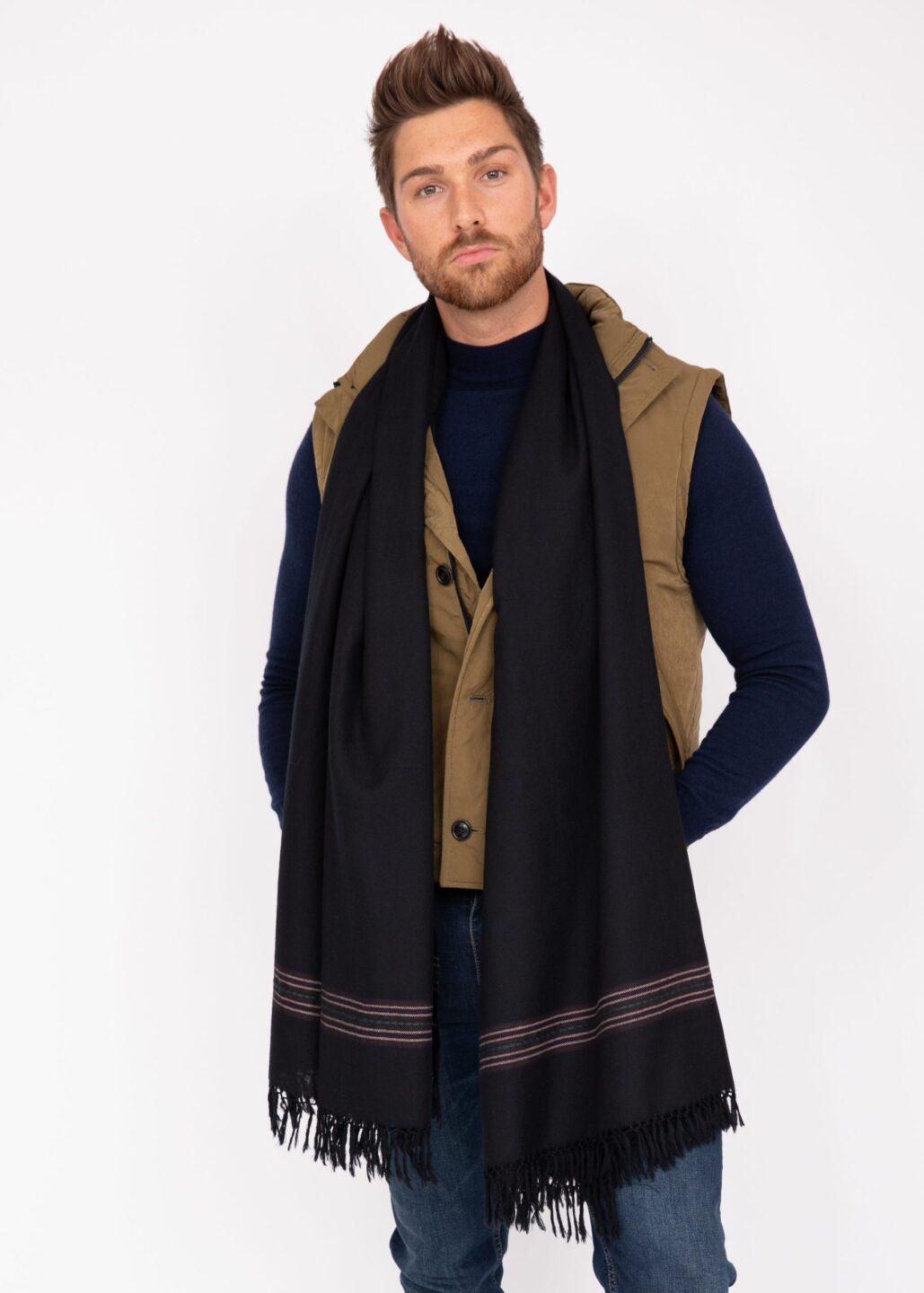 Mansi Mens Merino Oversize Scarf Black 100 x 200cm