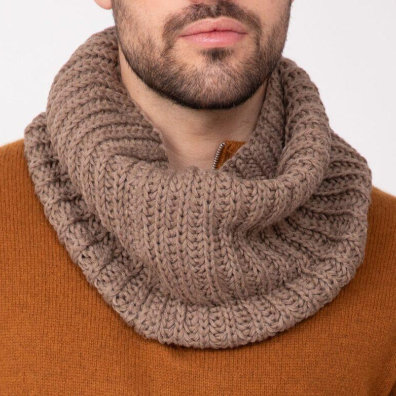 Men's Infinity Snood Scarf Merino Wool Mocha Brown