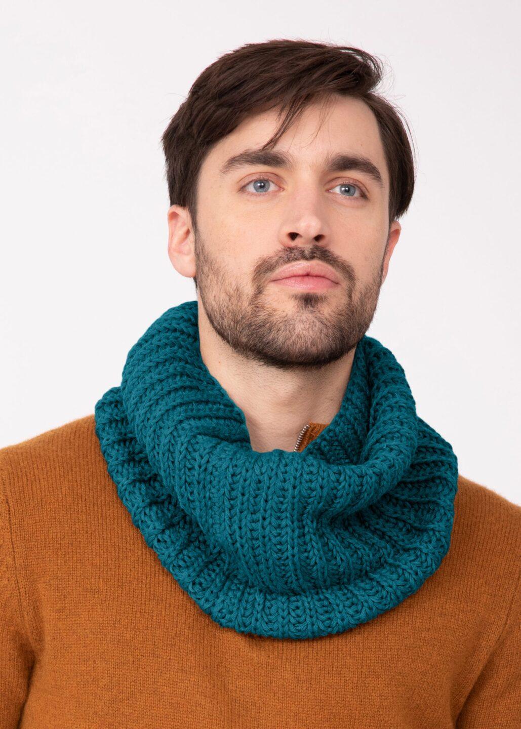 Men's Infinity Snood Scarf Merino Wool Teal