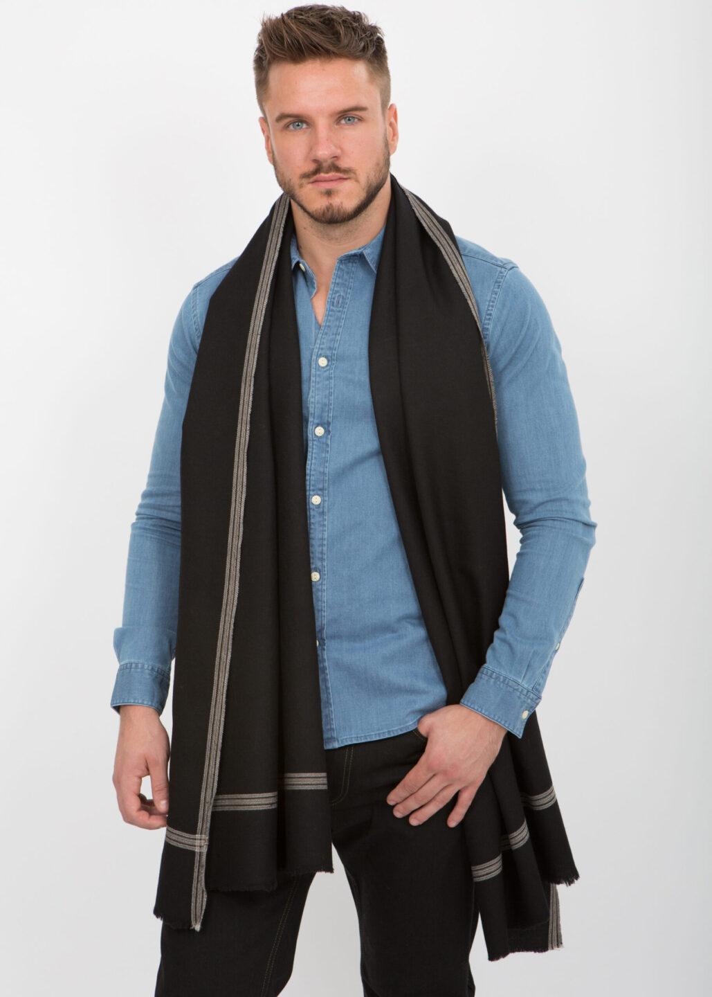 Shoreditch Mens Merino Wool Oversize Scarf Black 100 X 200cm