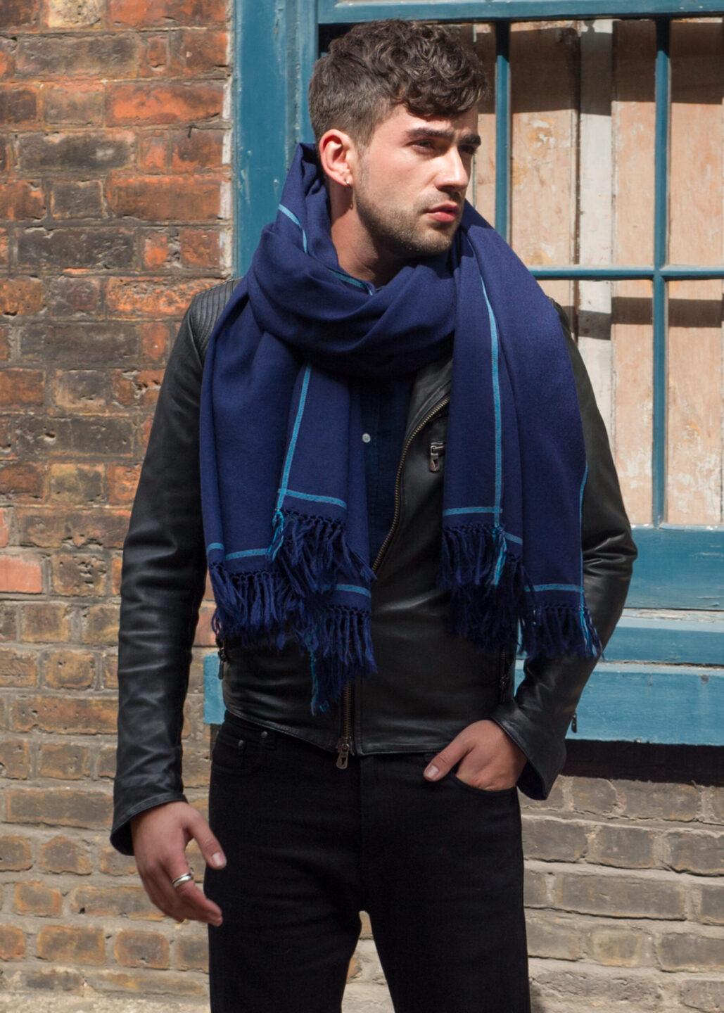 Shoreditch Merino Wool Shawl &amp; Oversize Scarf Atlantic Blue 100 x 200cm