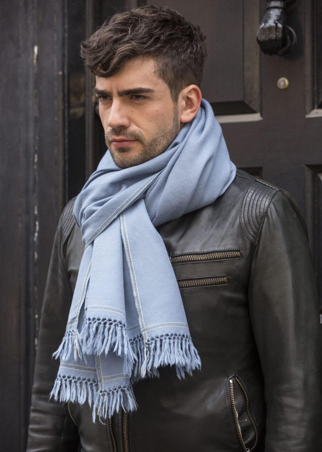 Mens Merino Wool Oversize Blanket Scarf Shoreditch Jeans Blue 100 x 200cm