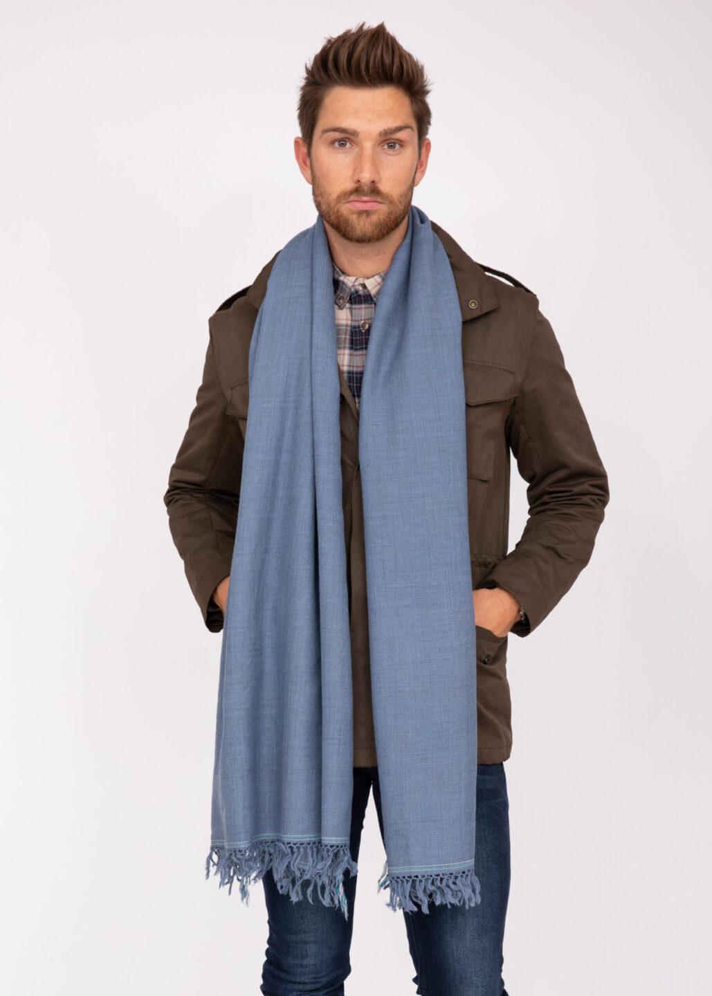 Men's Merino Wool Oversized Jeans Blue Scarf for Layering & Travel