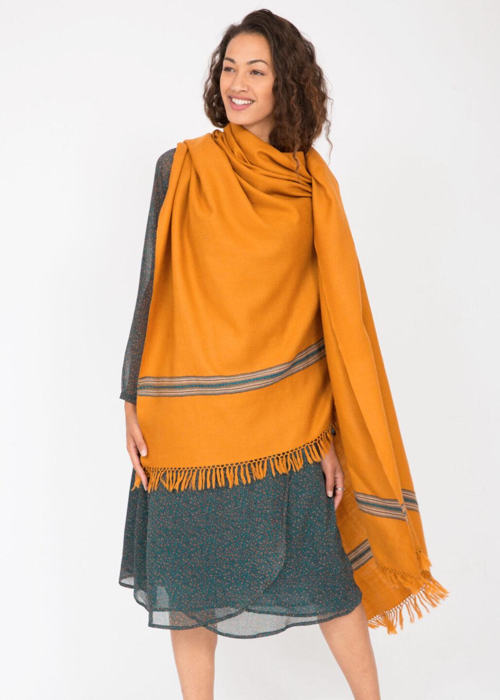 Merino Handwoven Shawl & Oversize Scarf Mansi Mustard Yellow