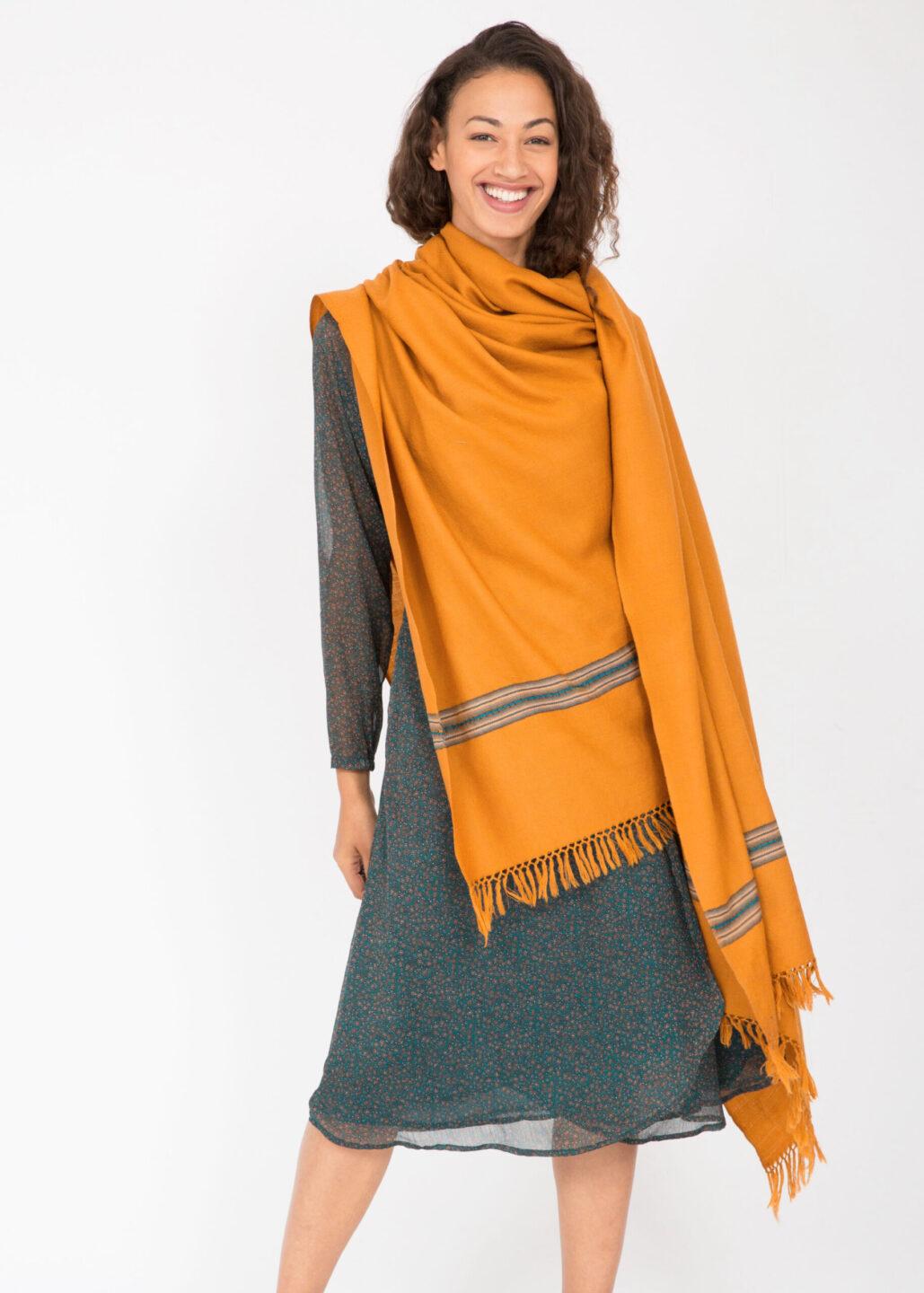 Merino Handwoven Shawl & Oversize Scarf Mansi Mustard Yellow