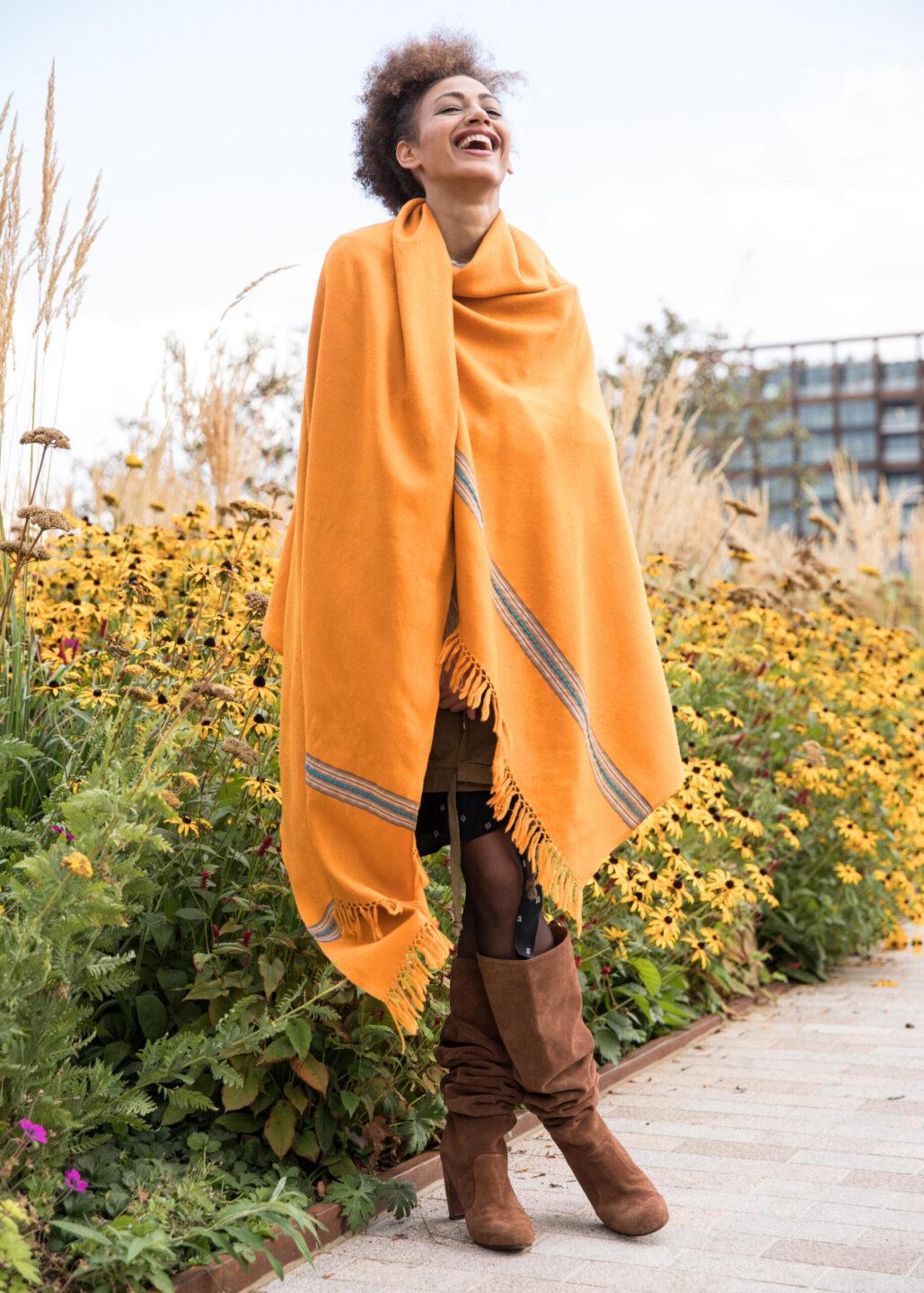 Merino Handwoven Shawl & Oversize Scarf Mansi Mustard Yellow