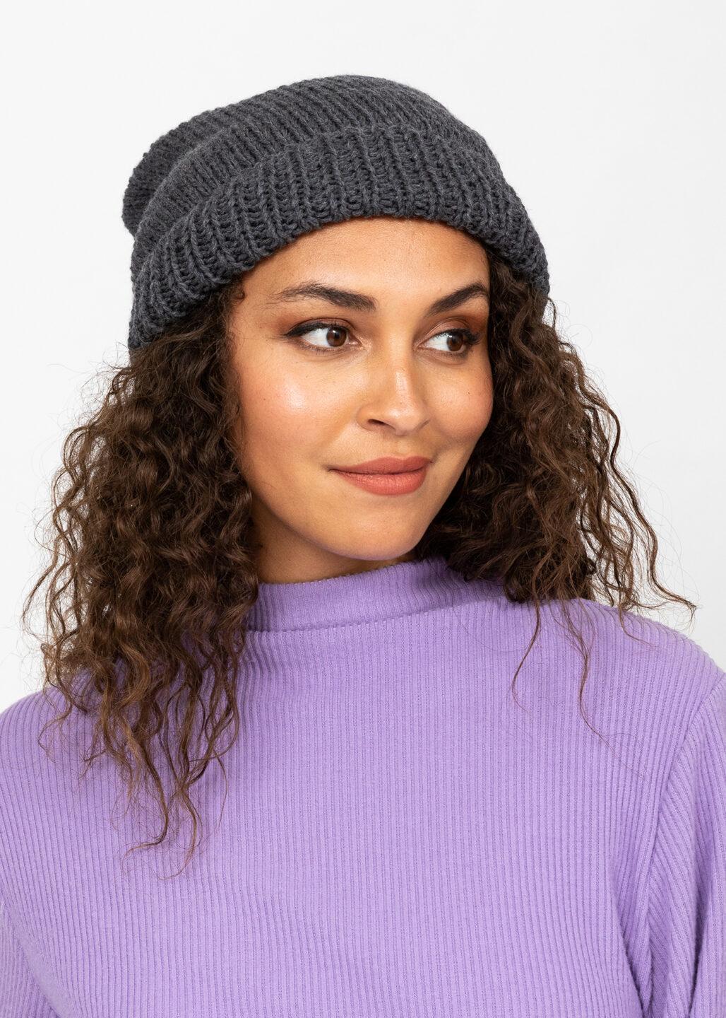 Charcoal Grey Merino Slouchy Beanie - Ethically Handmade