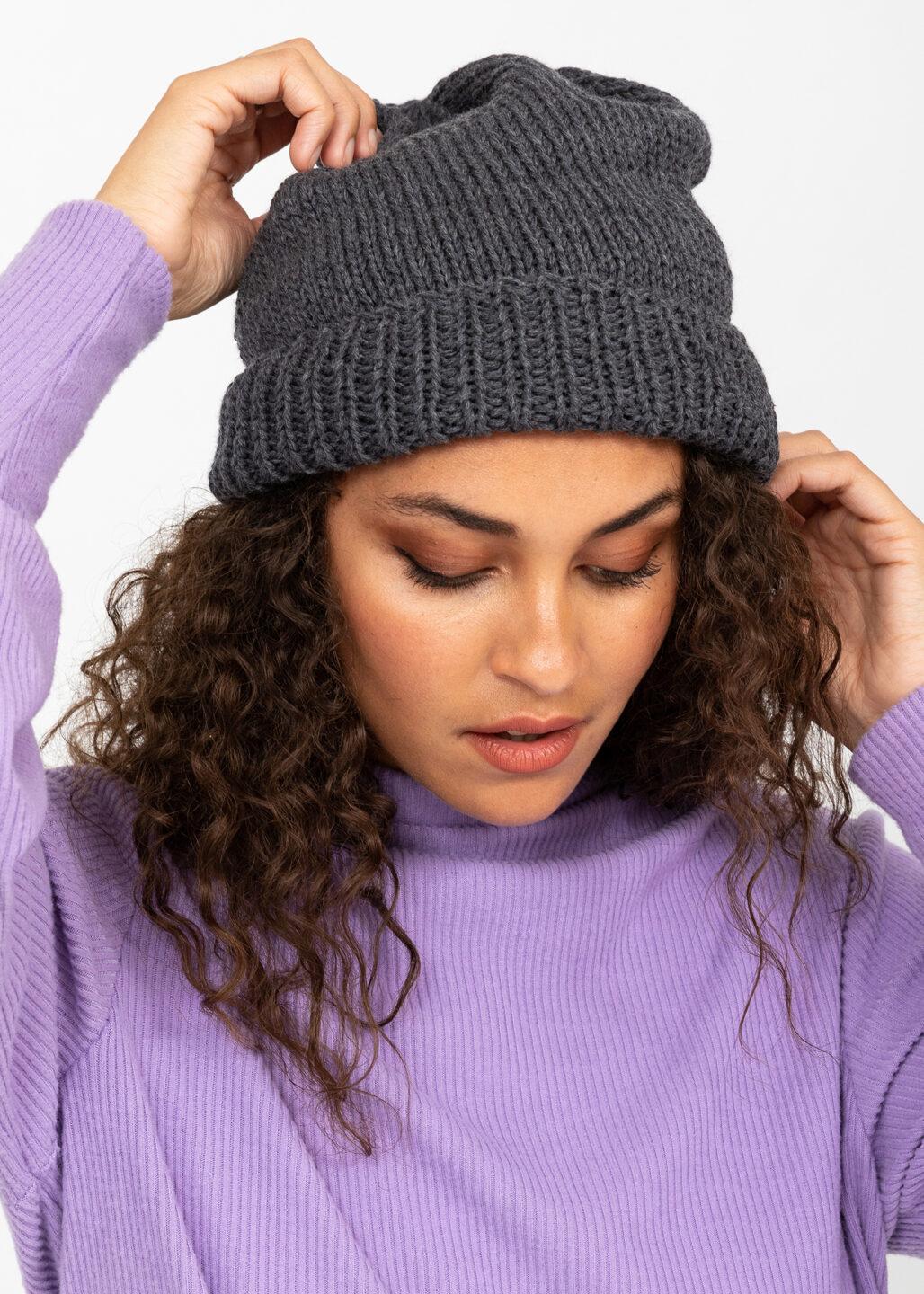 Charcoal Grey Merino Slouchy Beanie - Ethically Handmade