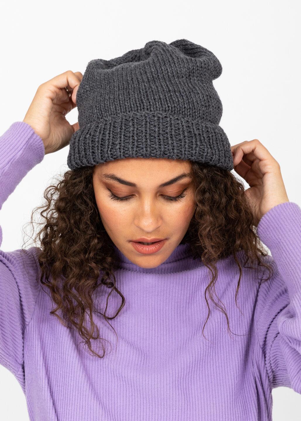 Charcoal Grey Merino Slouchy Beanie - Ethically Handmade