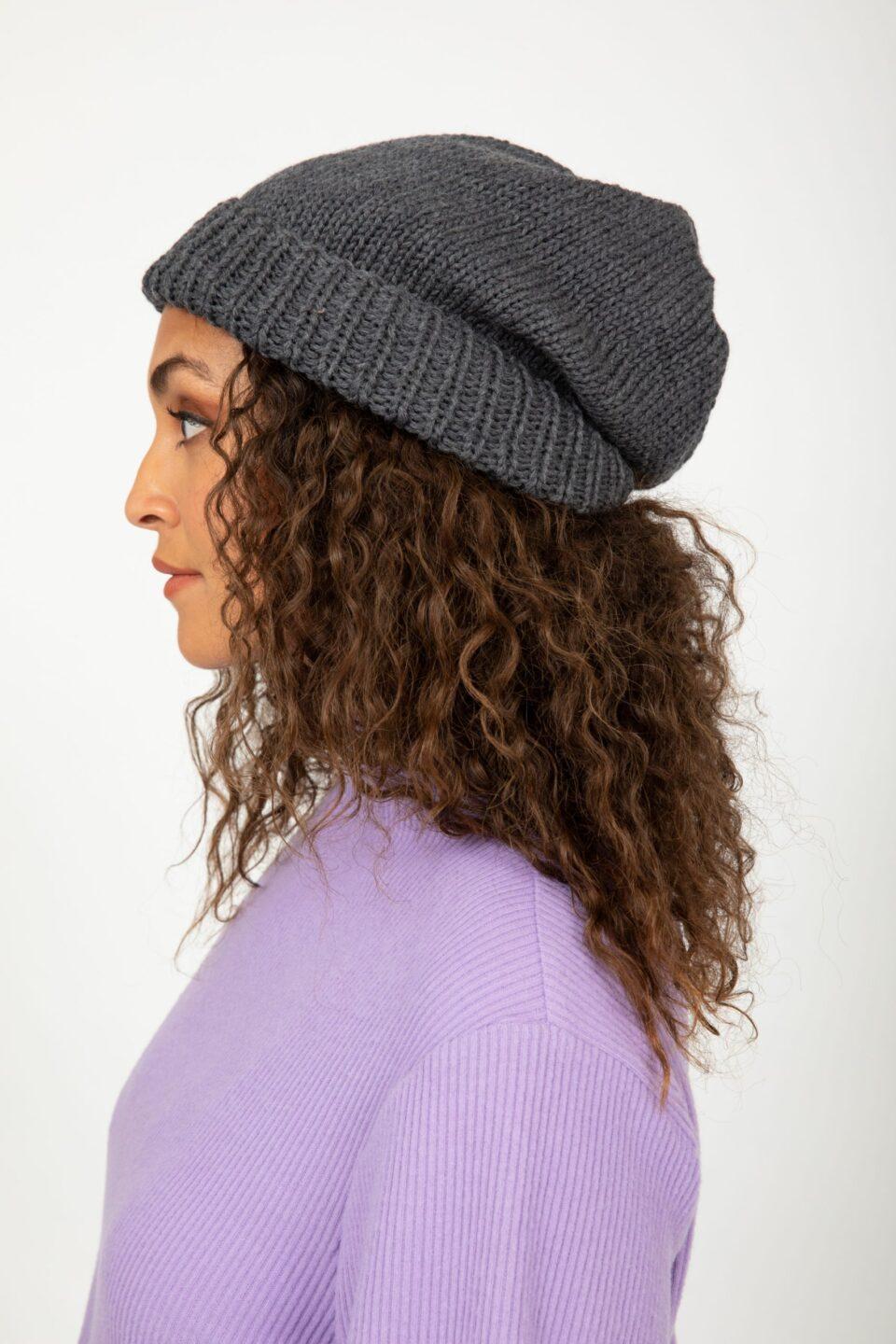 Merino Slouchy Knitted Beanie Charcoal