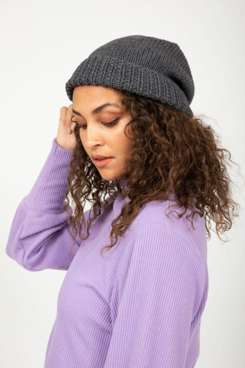 Merino Slouchy Knitted Beanie Charcoal