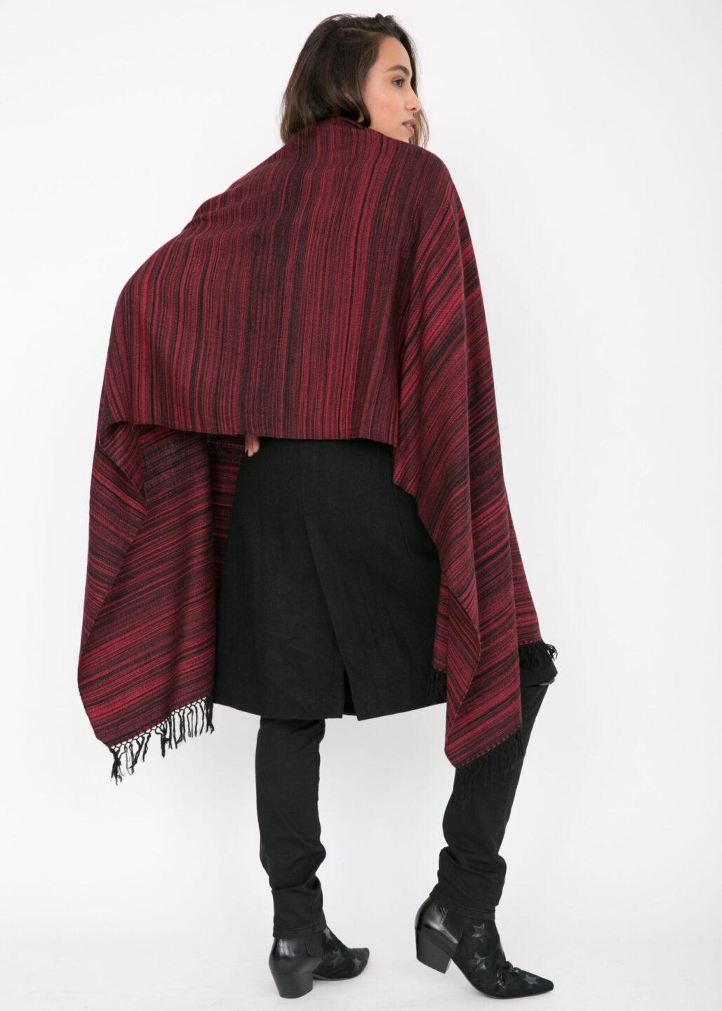 Merino Wool Handspun Stripey Oversize Scarf Red 75 X 200cm