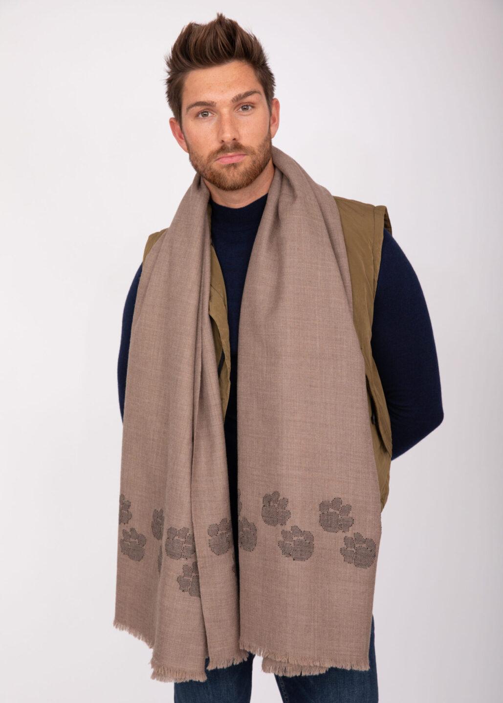 Merino Wool Handwoven Oversize Scarf with Paws Motif 100 X 200cm