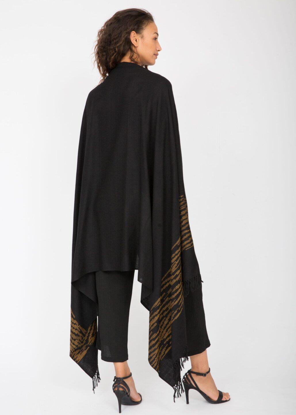 Multi-Use Handmade Blanket Shawl & Travel Wrap in Black with Tiger Stripes