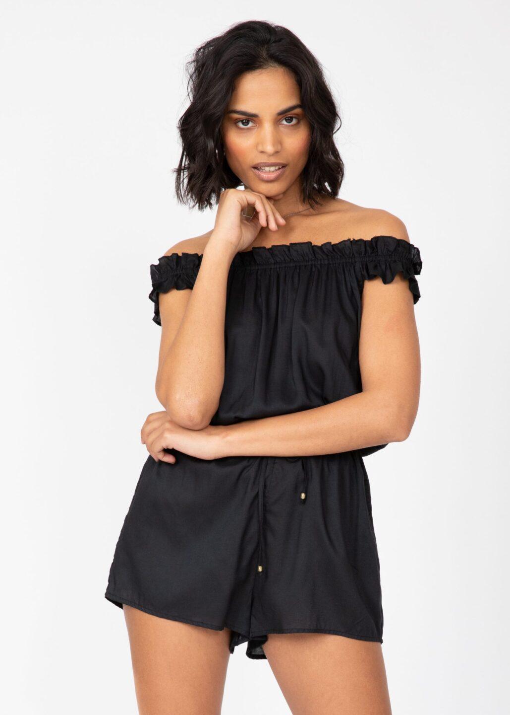 Off Shoulder Bardot Playsuit in Black