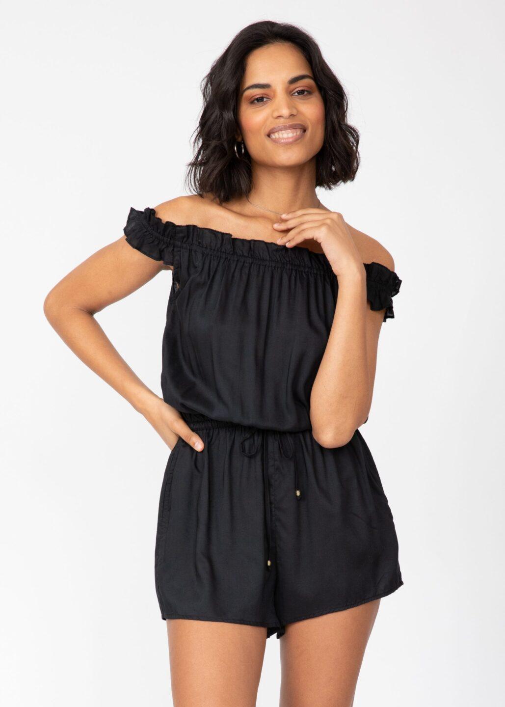 Off Shoulder Bardot Playsuit in Black