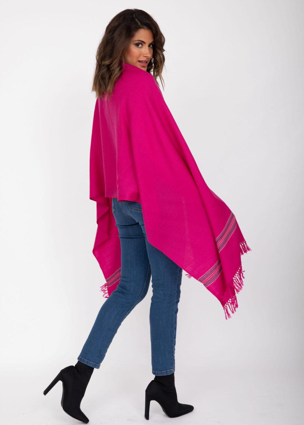 Oversize Blanket Scarf in Merino Wool Mansi Fuchsia Pink 75 X 200cm