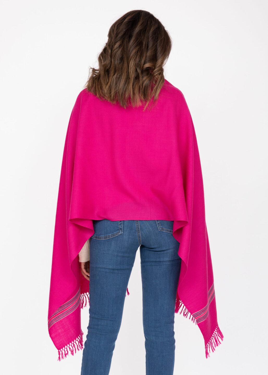 Oversize Blanket Scarf in Merino Wool Mansi Fuchsia Pink 75 X 200cm