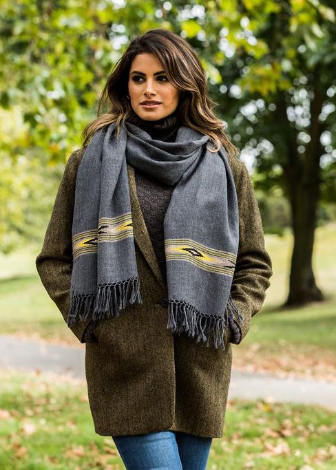 Oversize Blanket Scarf in Merino Wool Takhi Charcoal Grey 75 X 200cm