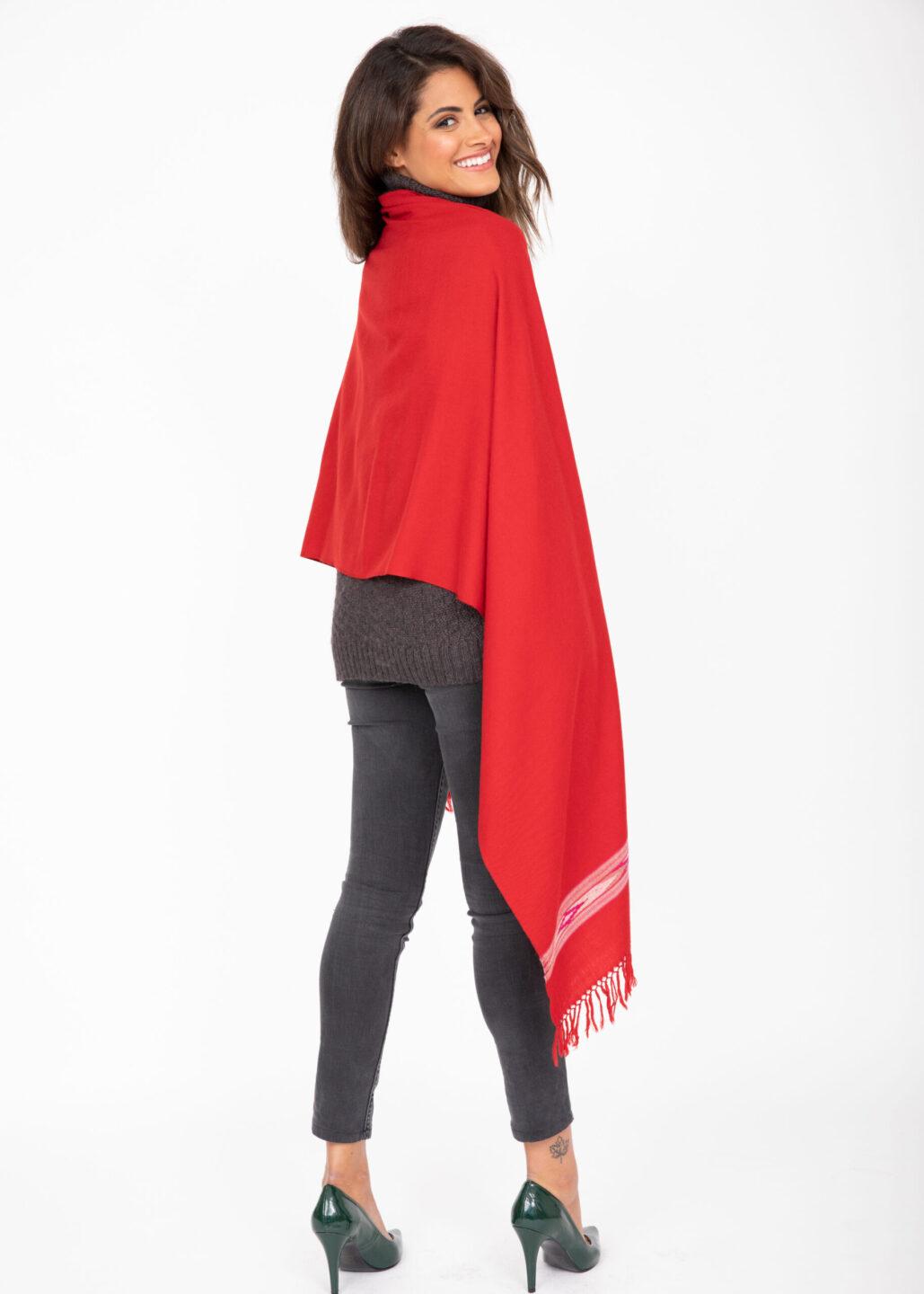 Oversize Blanket Scarf in Merino Wool Takhi Red 75 X 200cm