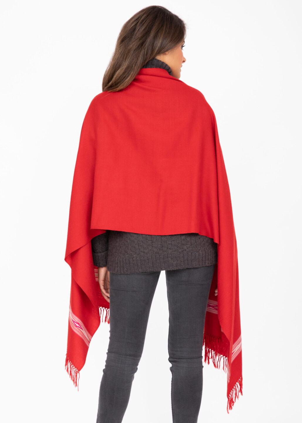 Oversize Blanket Scarf in Merino Wool Takhi Red 75 X 200cm