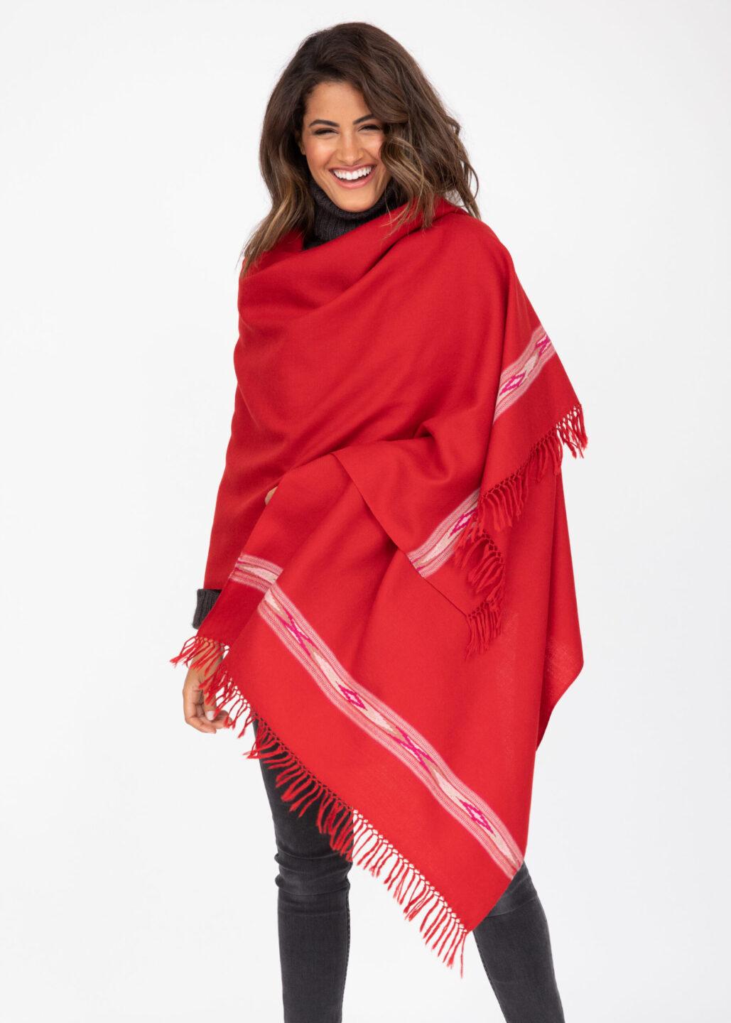 Oversize Blanket Scarf in Merino Wool Takhi Red 75 X 200cm