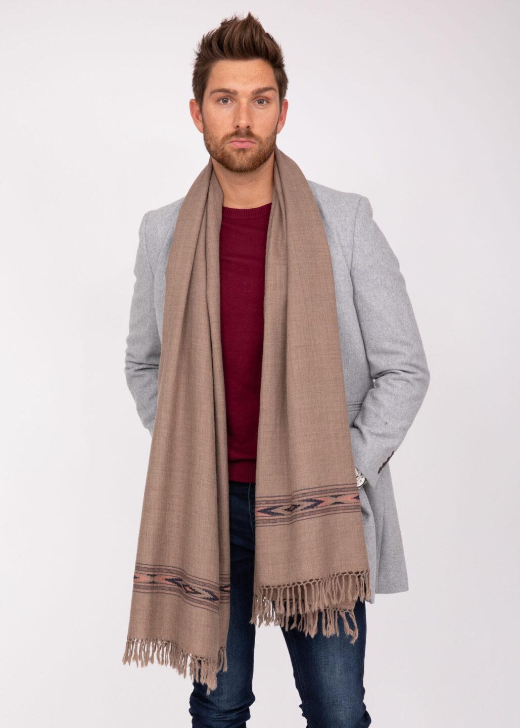 Oversize Men's Blanket Scarf Merino Wool Takhi Mocha Brown 100 X 200cm