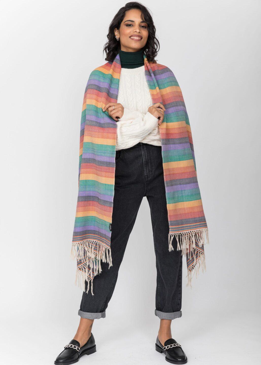 Rainbow Handwoven Merino Tassel Scarf