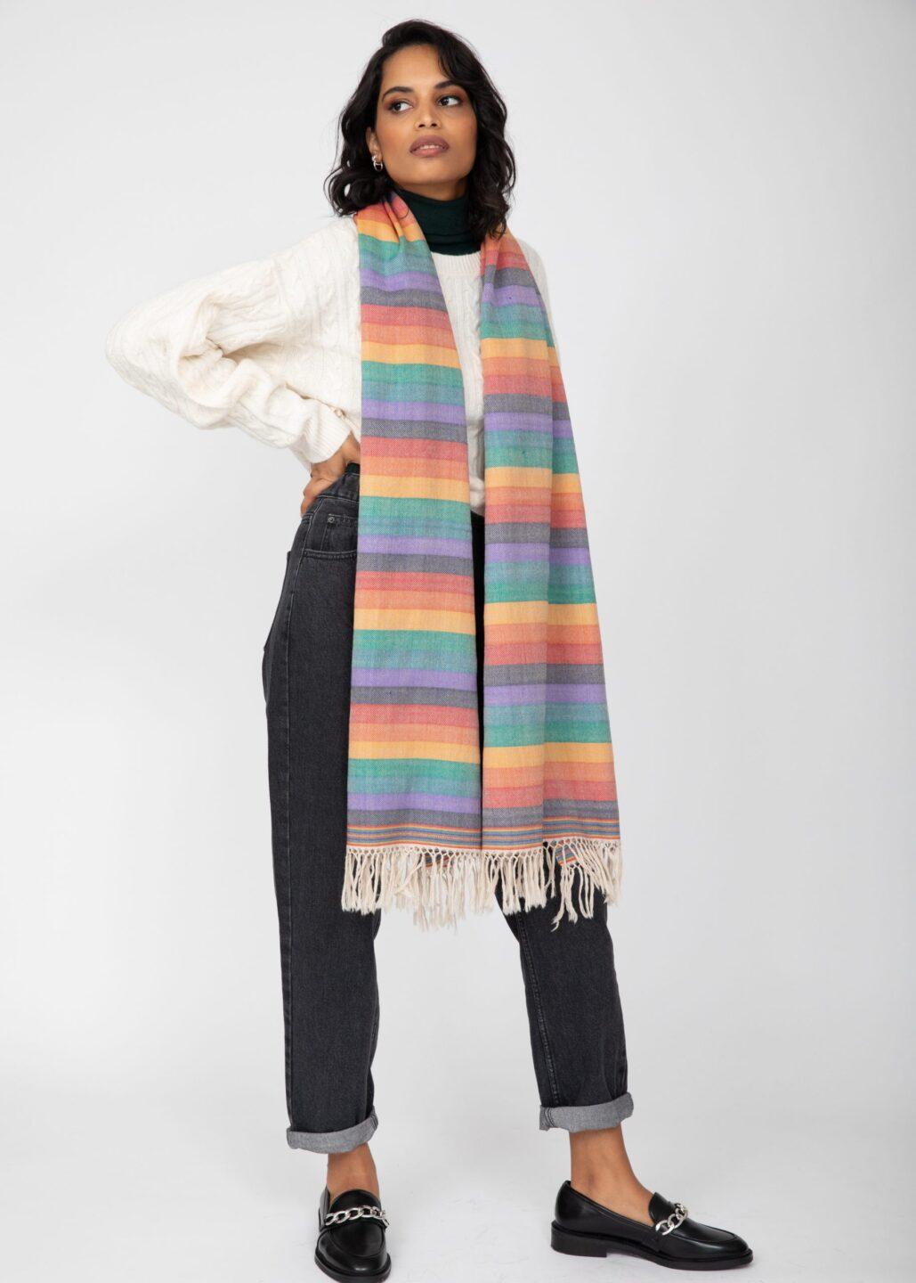 Rainbow Handwoven Merino Tassel Scarf