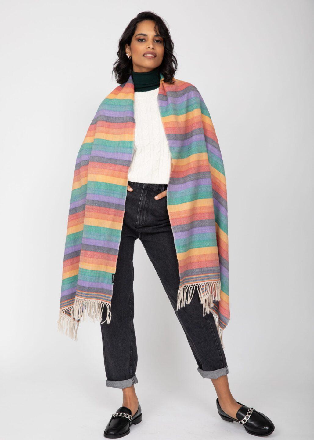 Rainbow Handwoven Merino Tassel Scarf