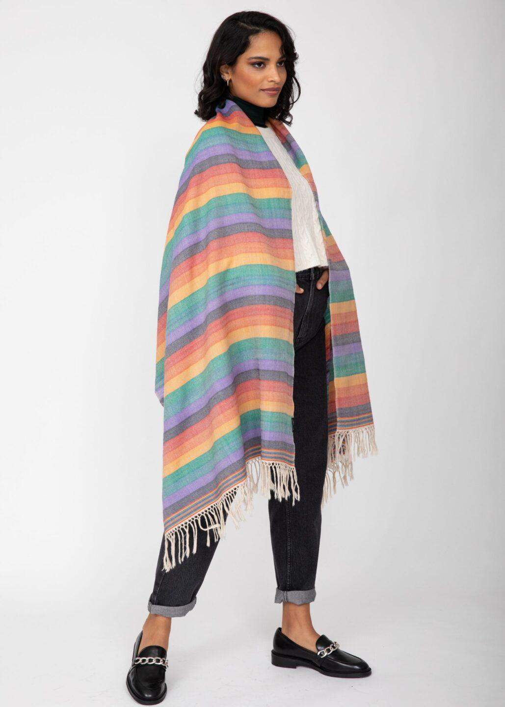 Rainbow Handwoven Merino Tassel Scarf