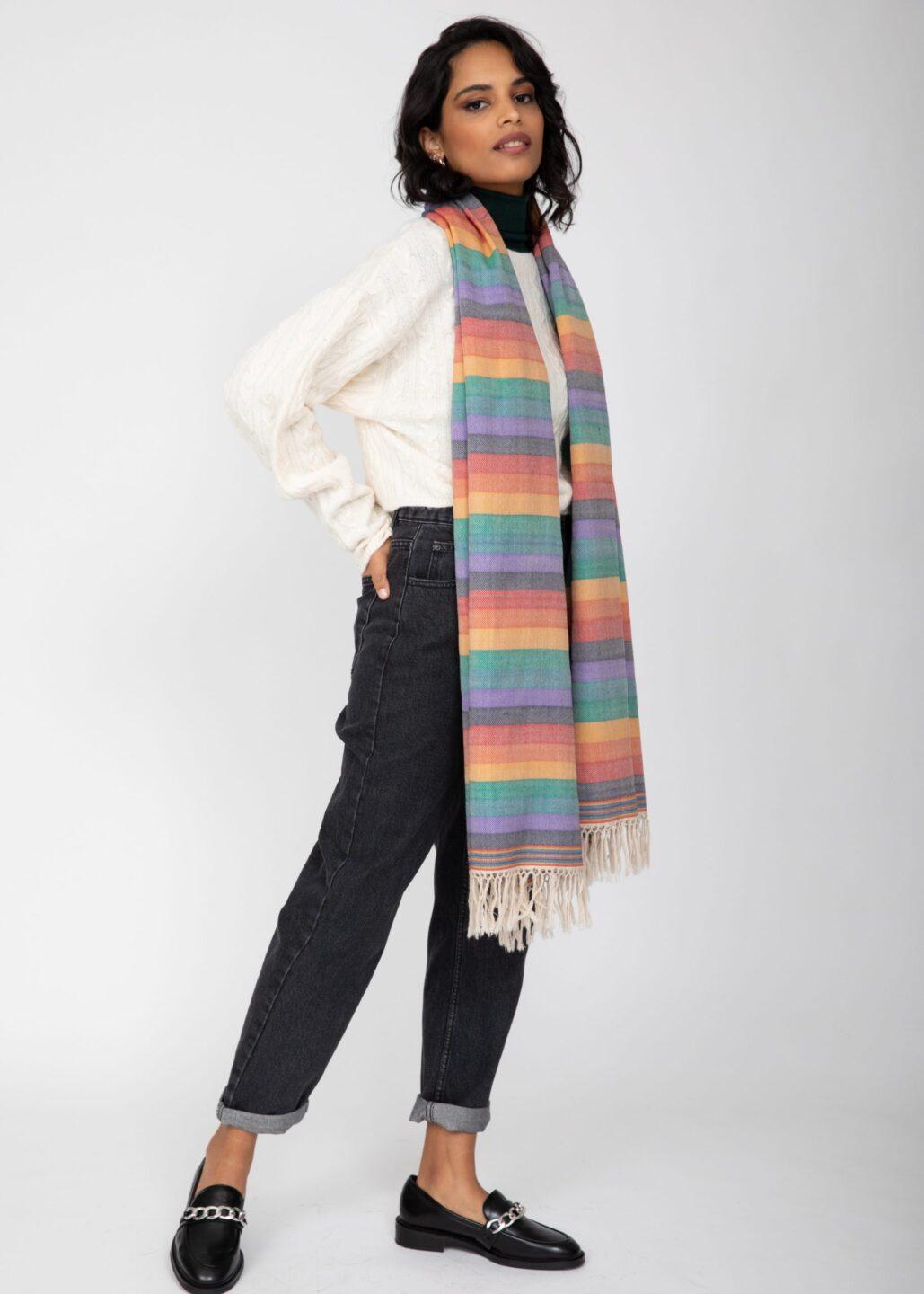 Rainbow Handwoven Merino Tassel Scarf