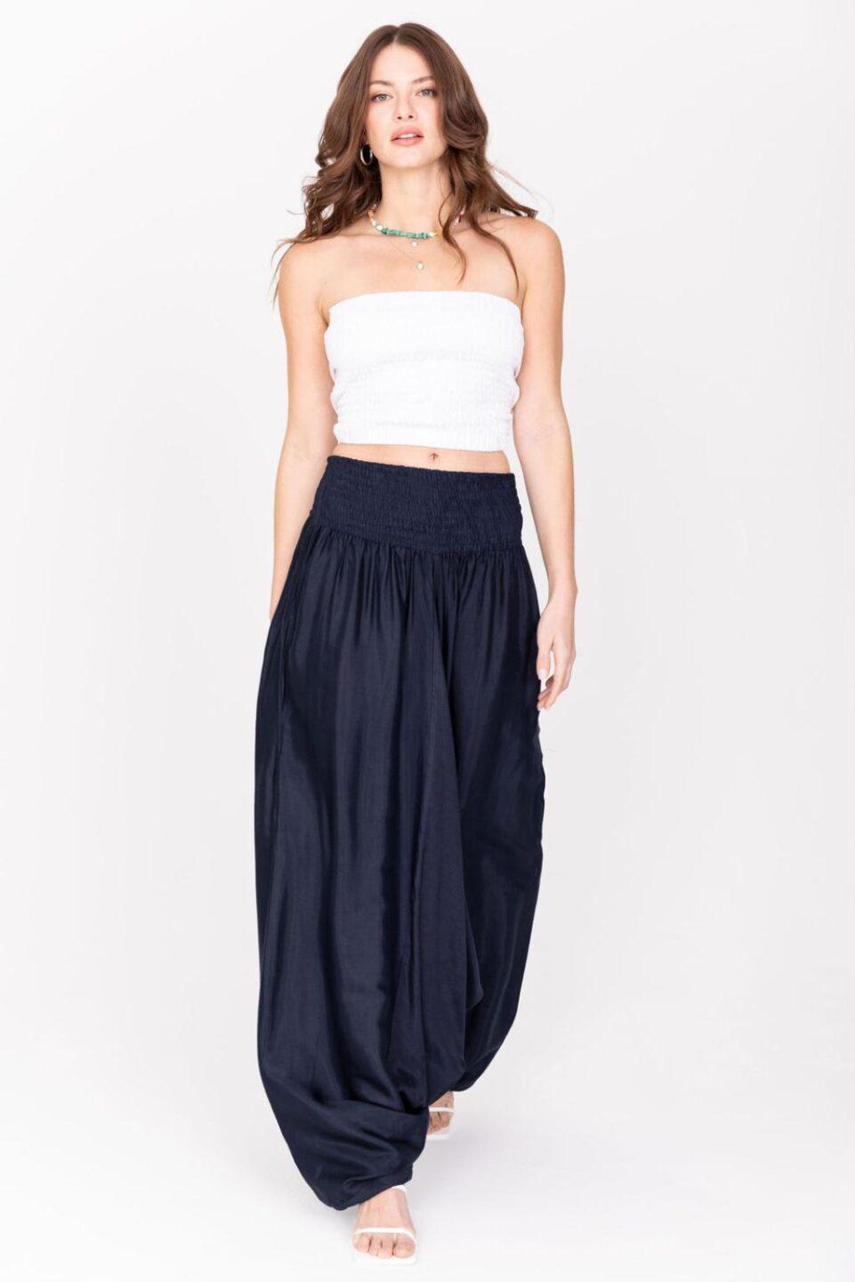 Silk Look Maxi Harem Trouser Jumpsuit Midnight Blue