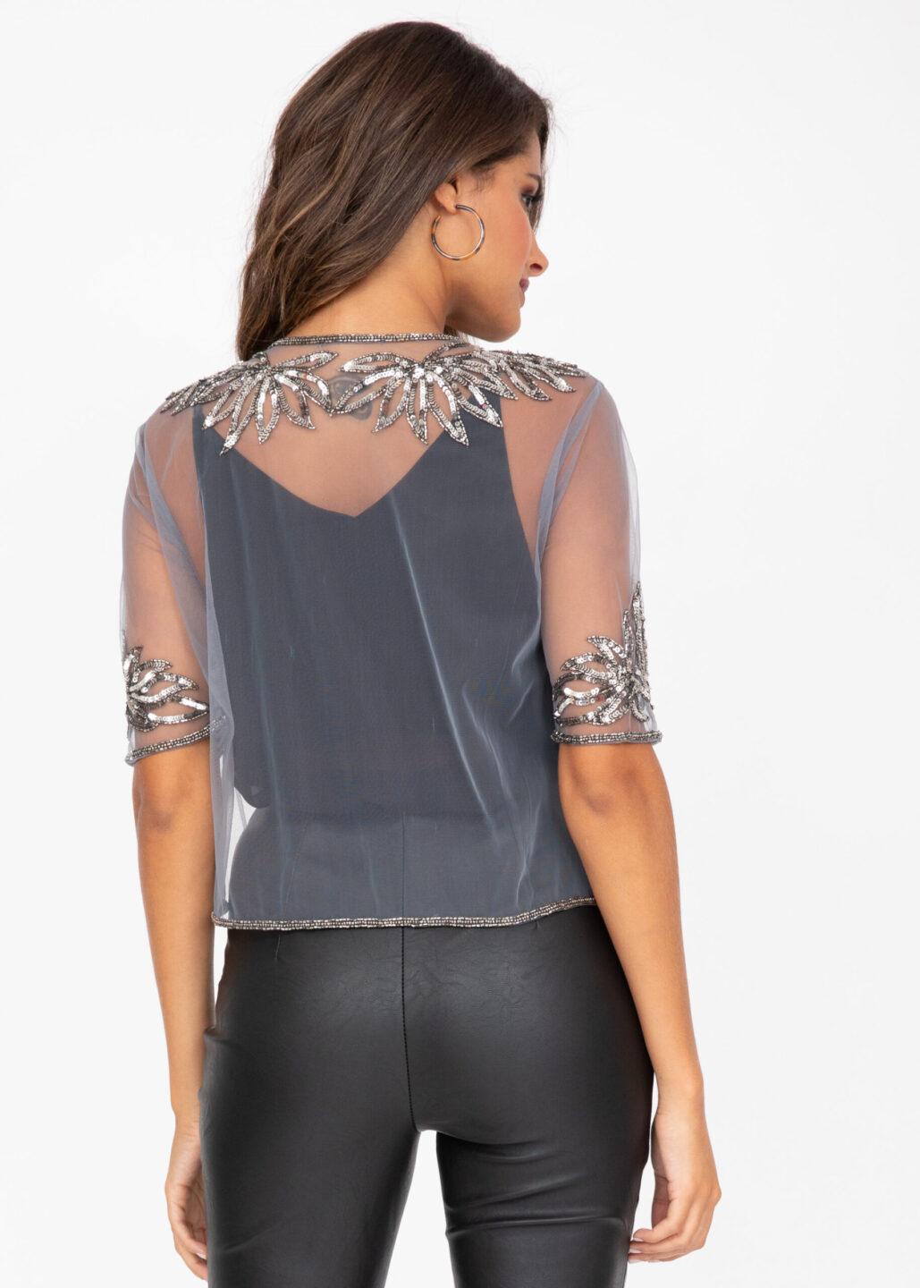 Sequin And Bead Embellished Bolero In Silver