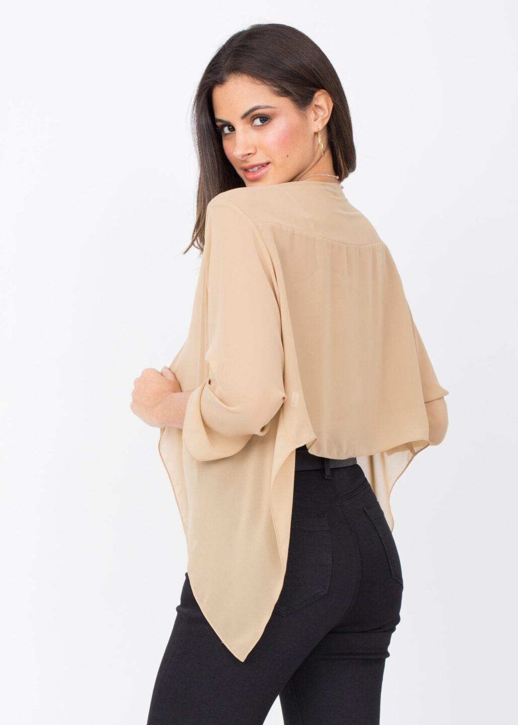 Sheer Chiffon Shrug Bolero Biscuit Beige