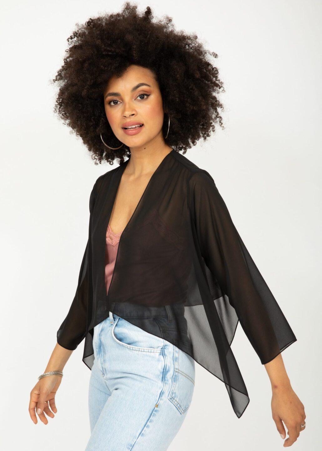 Sheer Chiffon Shrug Bolero Black