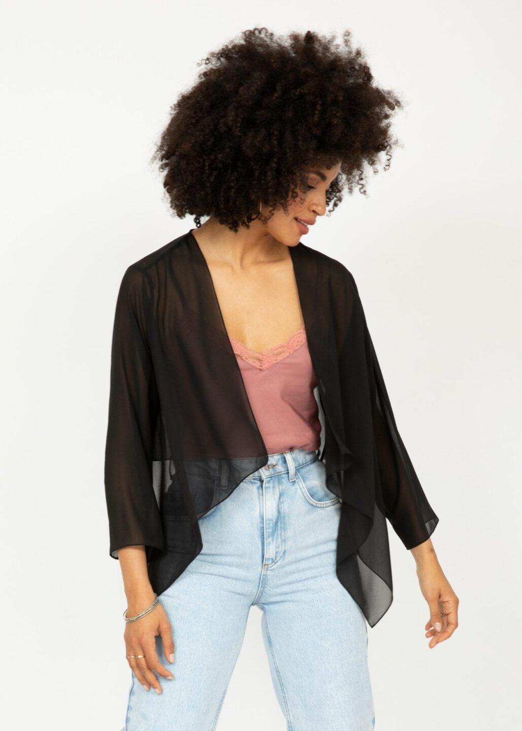 Sheer Chiffon Shrug Bolero Black