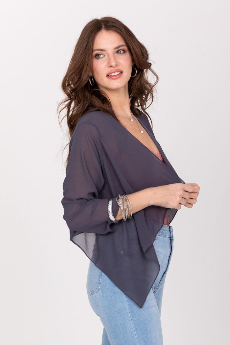 Sheer Chiffon Shrug Bolero Grey