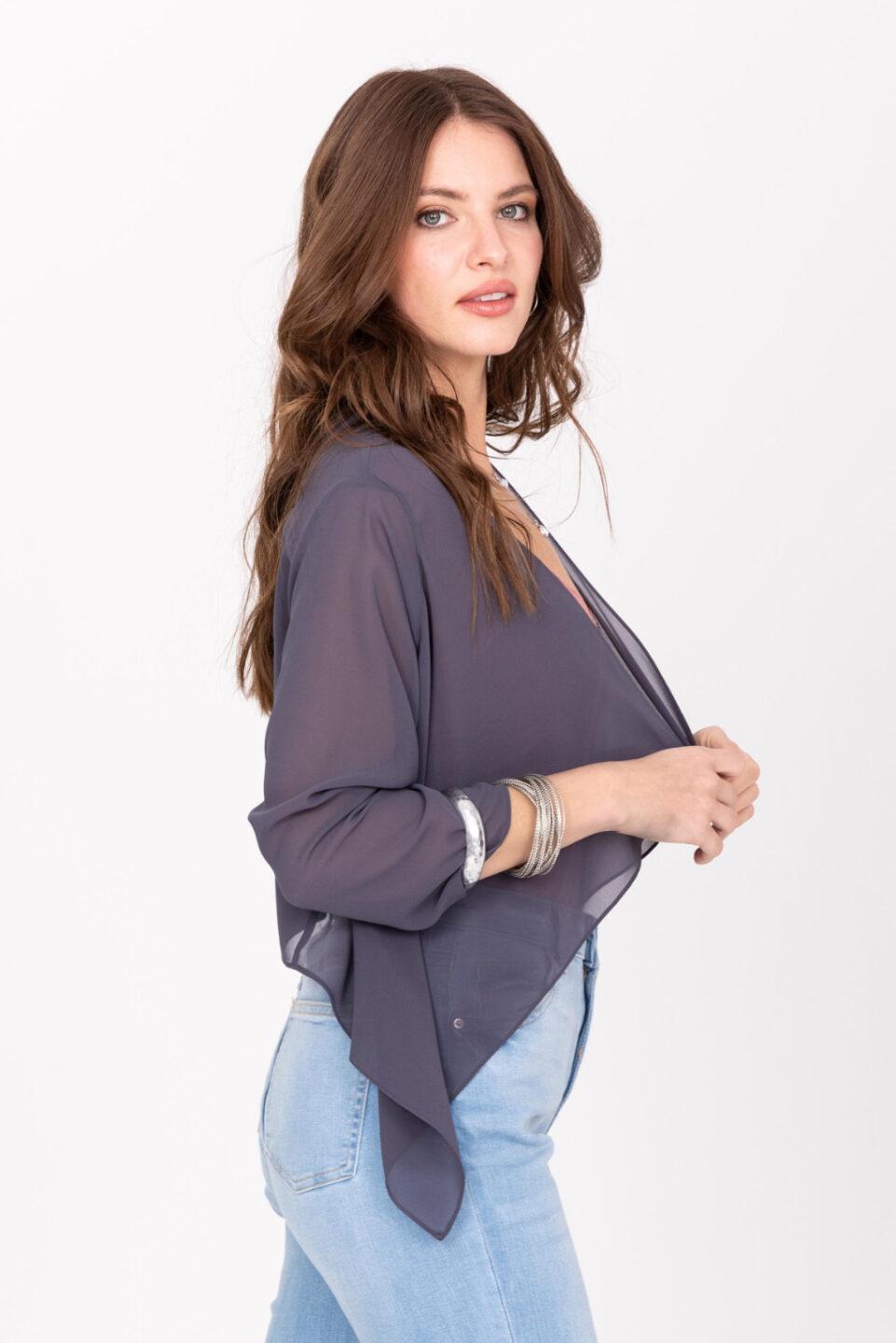 Sheer Chiffon Shrug Bolero Grey