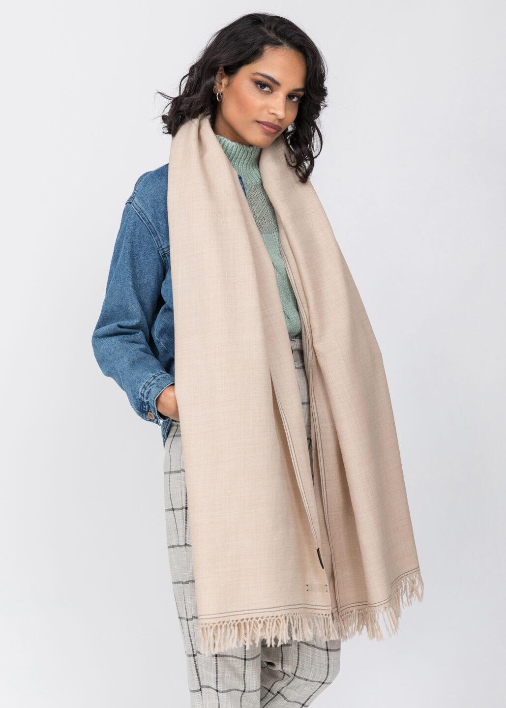 Shoreditch Merino Handwoven Pashmina Shawl and Blanket Scarf Fawn Beige