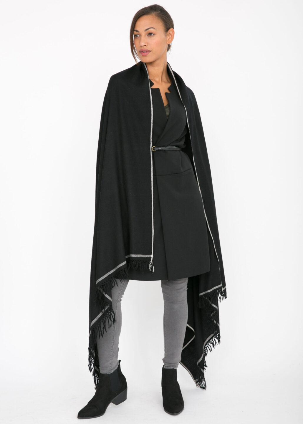 Shoreditch Merino Wool Shawl &amp; Oversize Scarf Black 200 X 100cm