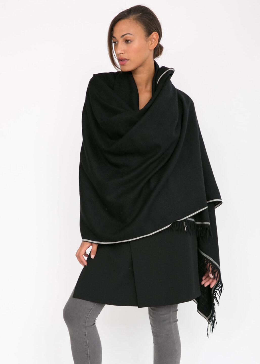 Shoreditch Merino Wool Shawl &amp; Oversize Scarf Black 200 X 100cm