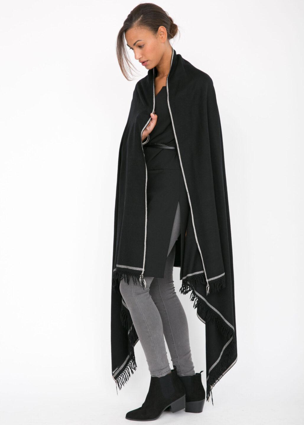 Shoreditch Merino Wool Shawl &amp; Oversize Scarf Black 200 X 100cm