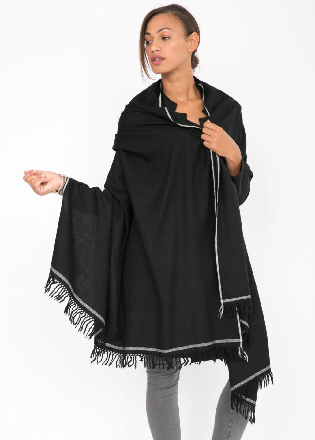 Shoreditch Merino Wool Shawl &amp; Oversize Scarf Black 200 X 100cm