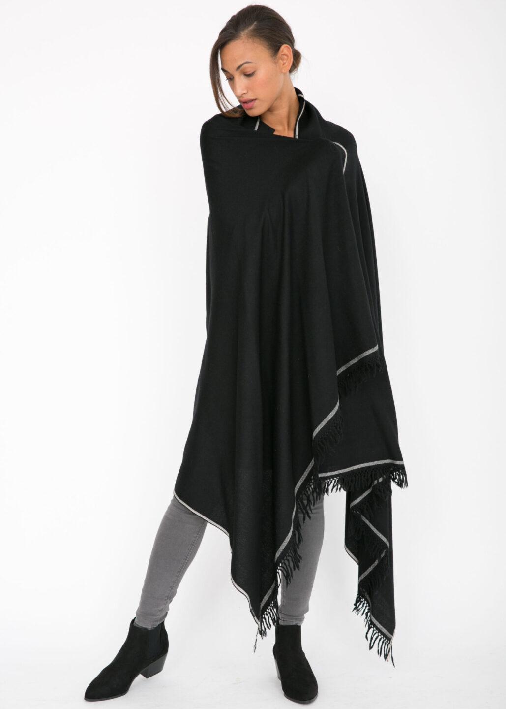 Shoreditch Merino Wool Shawl &amp; Oversize Scarf Black 200 X 100cm