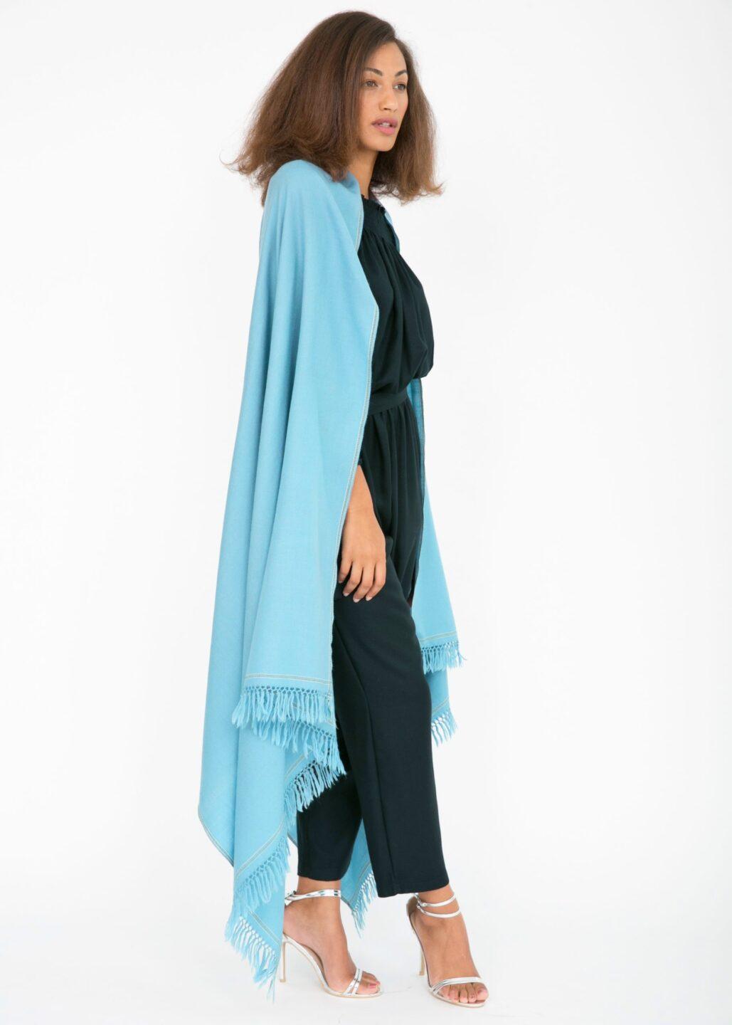 Shoreditch Merino Wool Shawl & Oversize Scarf Crystal Blue 100 x 200cm