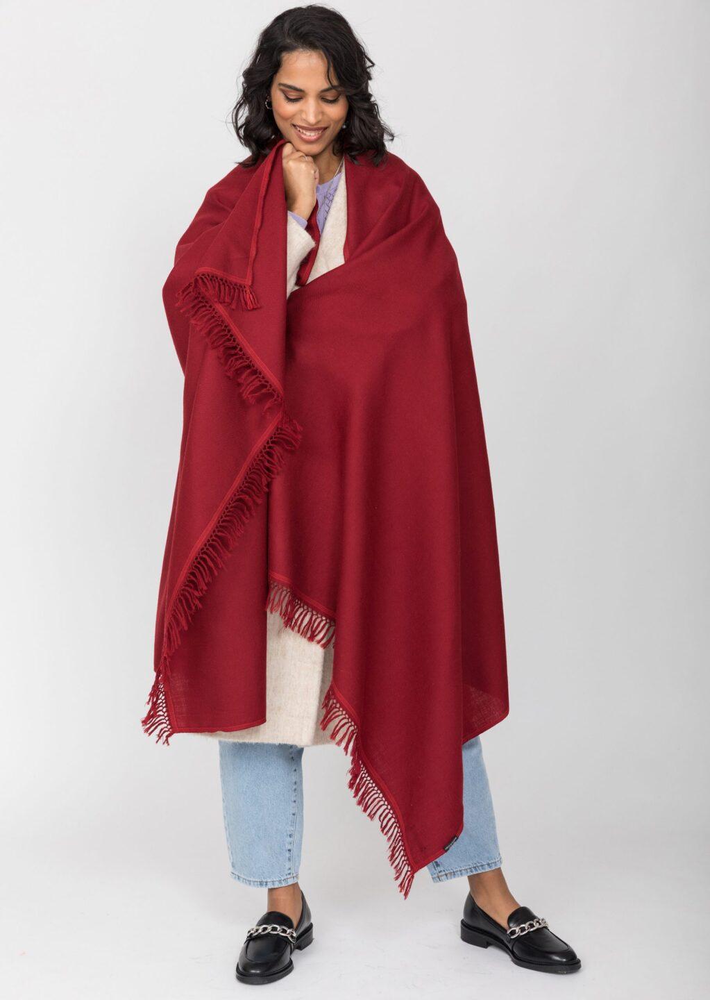 Shoreditch Merino Wool Shawl & Oversize Scarf Red 100 x 200cm